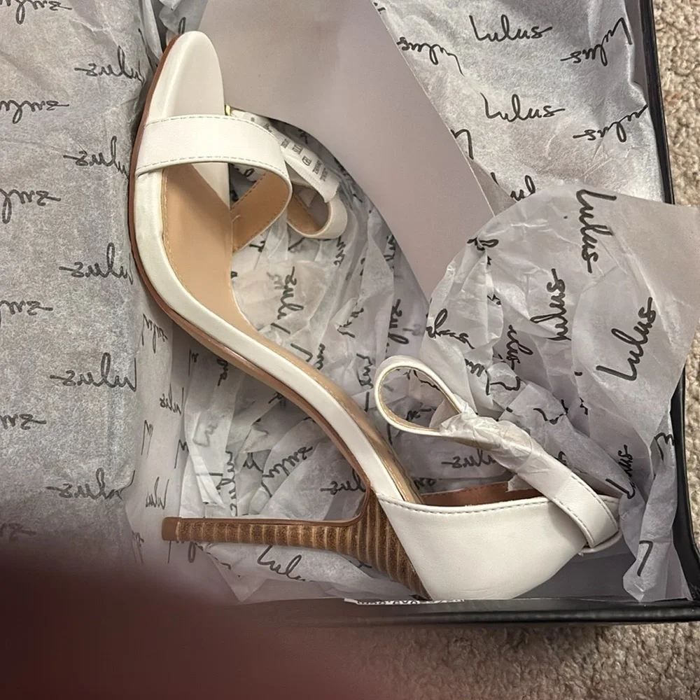 Lulu’s Elegant White “Elsi” Stacked Ankle Strap High Heel Sandals